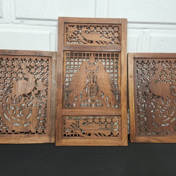 Vintage Beautifully Hand Carved Wood Panels Stamped India - Picture 5 of 8